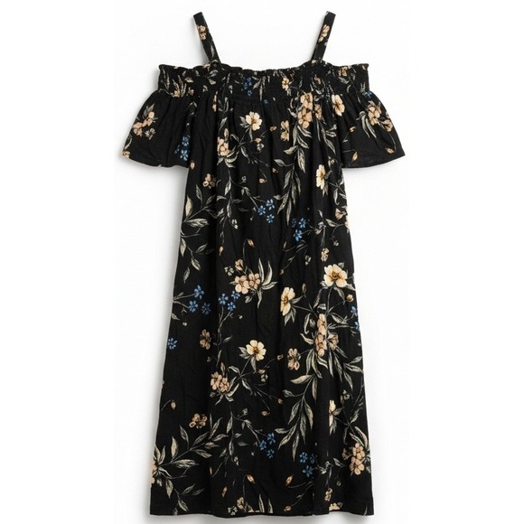 As U Wish Dresses & Skirts - As U Wish Off Shoulder Strap Black Floral Lined Mini Dress Sz Large